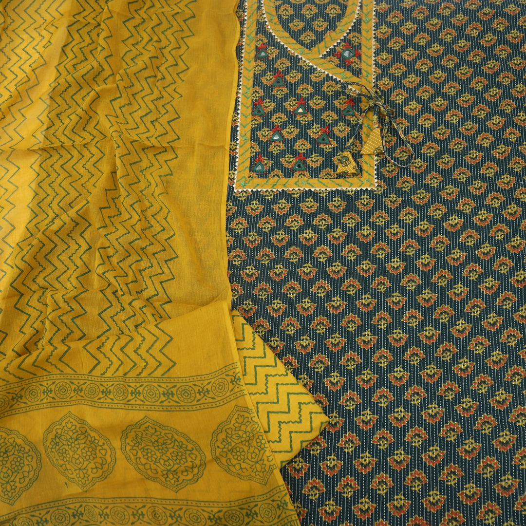 Ruhani British Green Angrakha Style Cotton Suit Set
