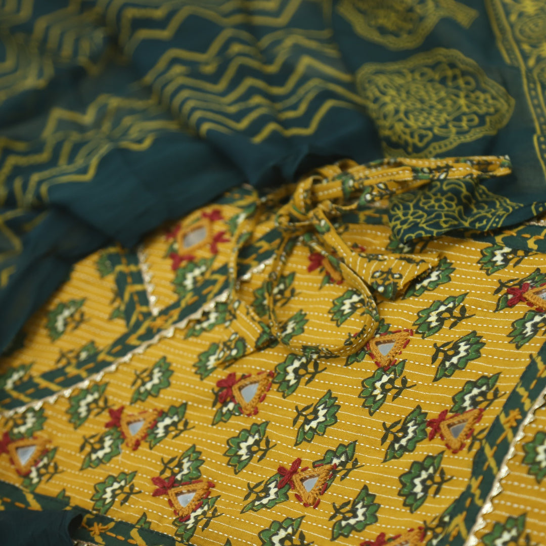 Ruhani Cyber Yellow Angrakha Style Cotton Suit Set