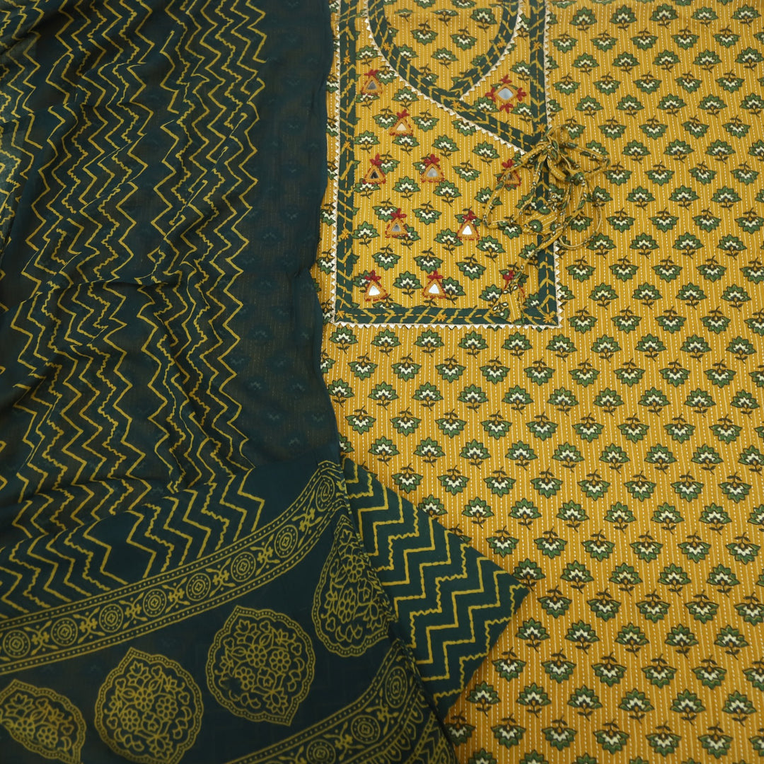 Ruhani Cyber Yellow Angrakha Style Cotton Suit Set
