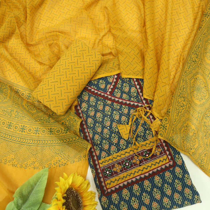 Ruhani  Phthalo Green Angrakha Style Cotton Suit Set
