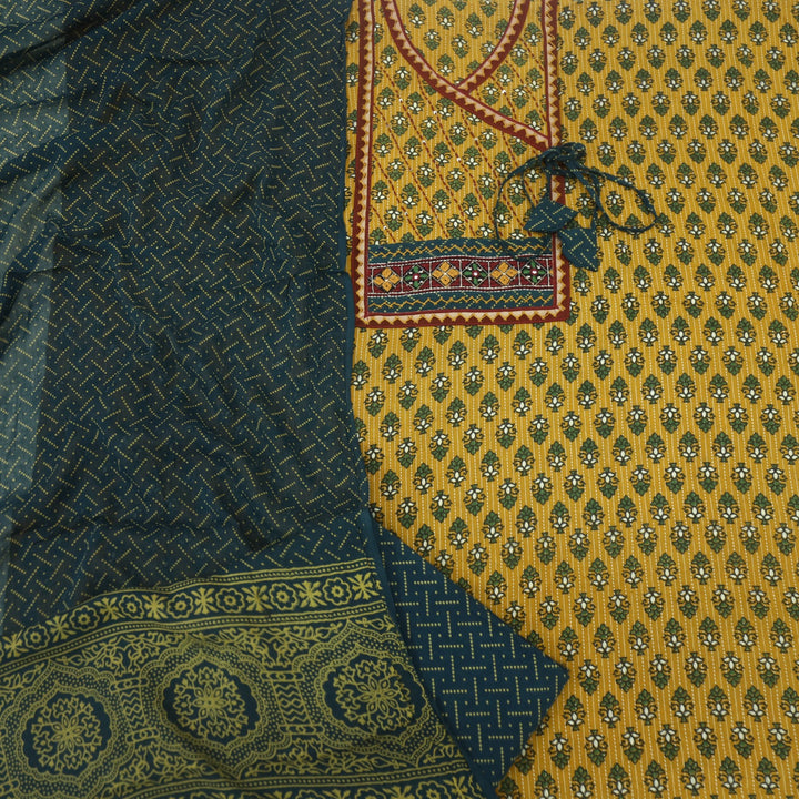 Ruhani Mikado Yellow Angrakha Style Cotton Suit Set