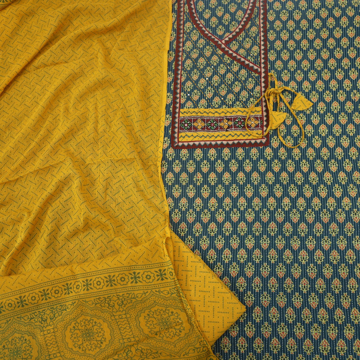 Ruhani  Phthalo Green Angrakha Style Cotton Suit Set