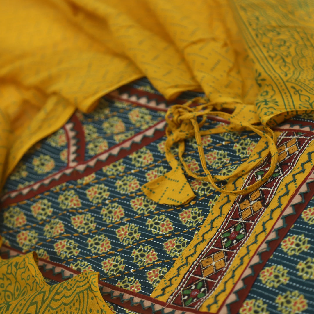 Ruhani  Phthalo Green Angrakha Style Cotton Suit Set