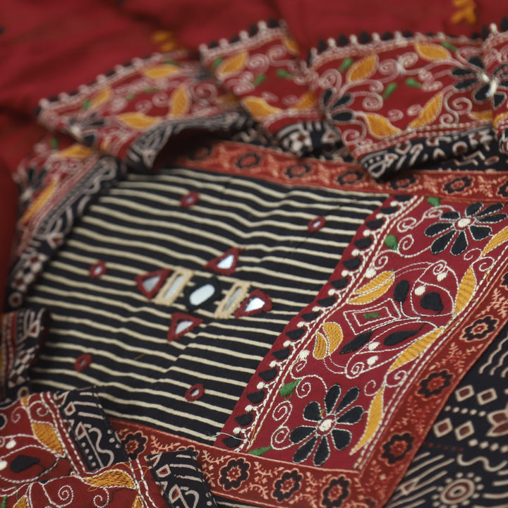 Khairiyat Ebony Red Kutch Cotton Top with Printed Dupatta