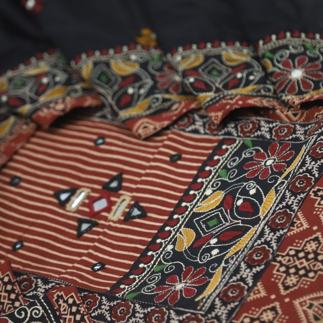 Khairiyat Barn Red Kutch Cotton Top with Printed Dupatta