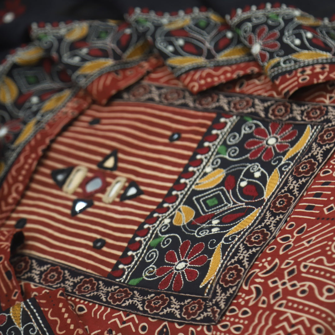 Khairiyat Ruby Red Kutch Cotton Top with Printed Dupatta