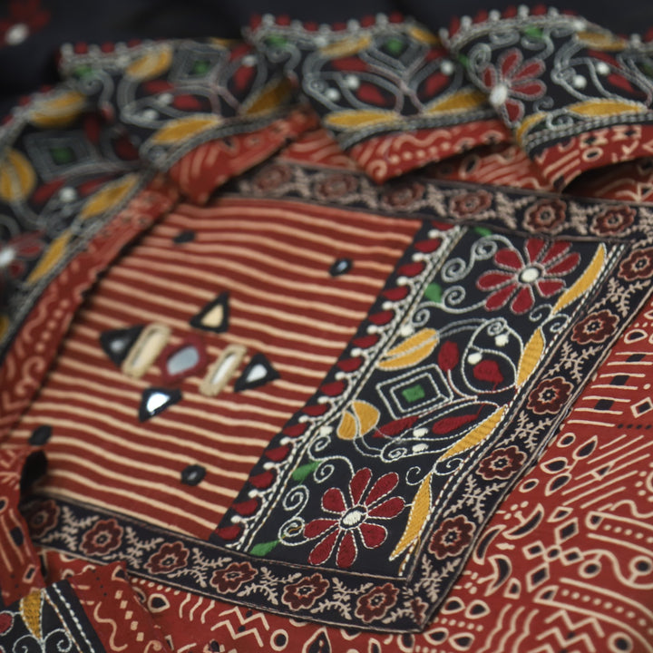 Khairiyat Ruby Red Kutch Cotton Top with Printed Dupatta