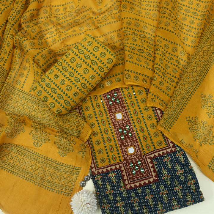 Ruhani Forest Green Ajrak Printed Cotton Suit Set