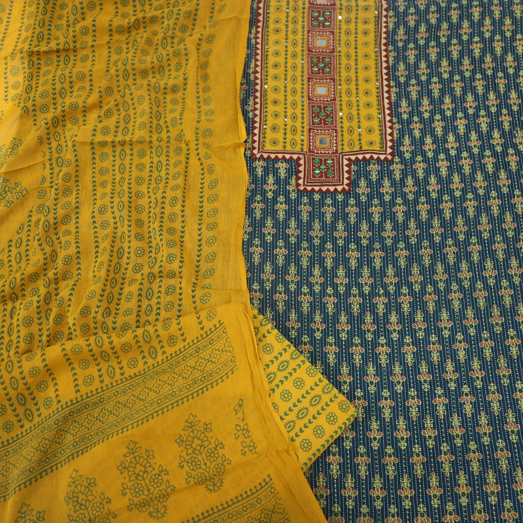 Ruhani Forest Green Ajrak Printed Cotton Suit Set