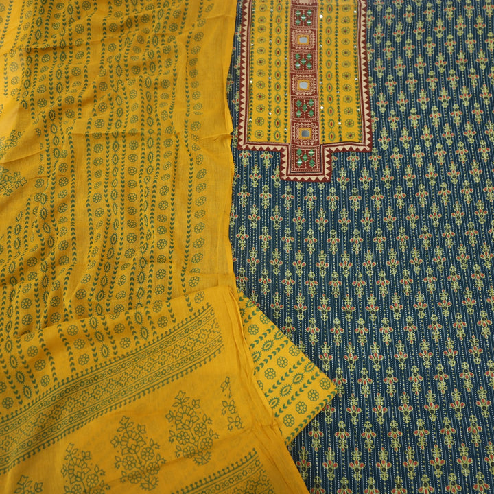 Ruhani Forest Green Ajrak Printed Cotton Suit Set