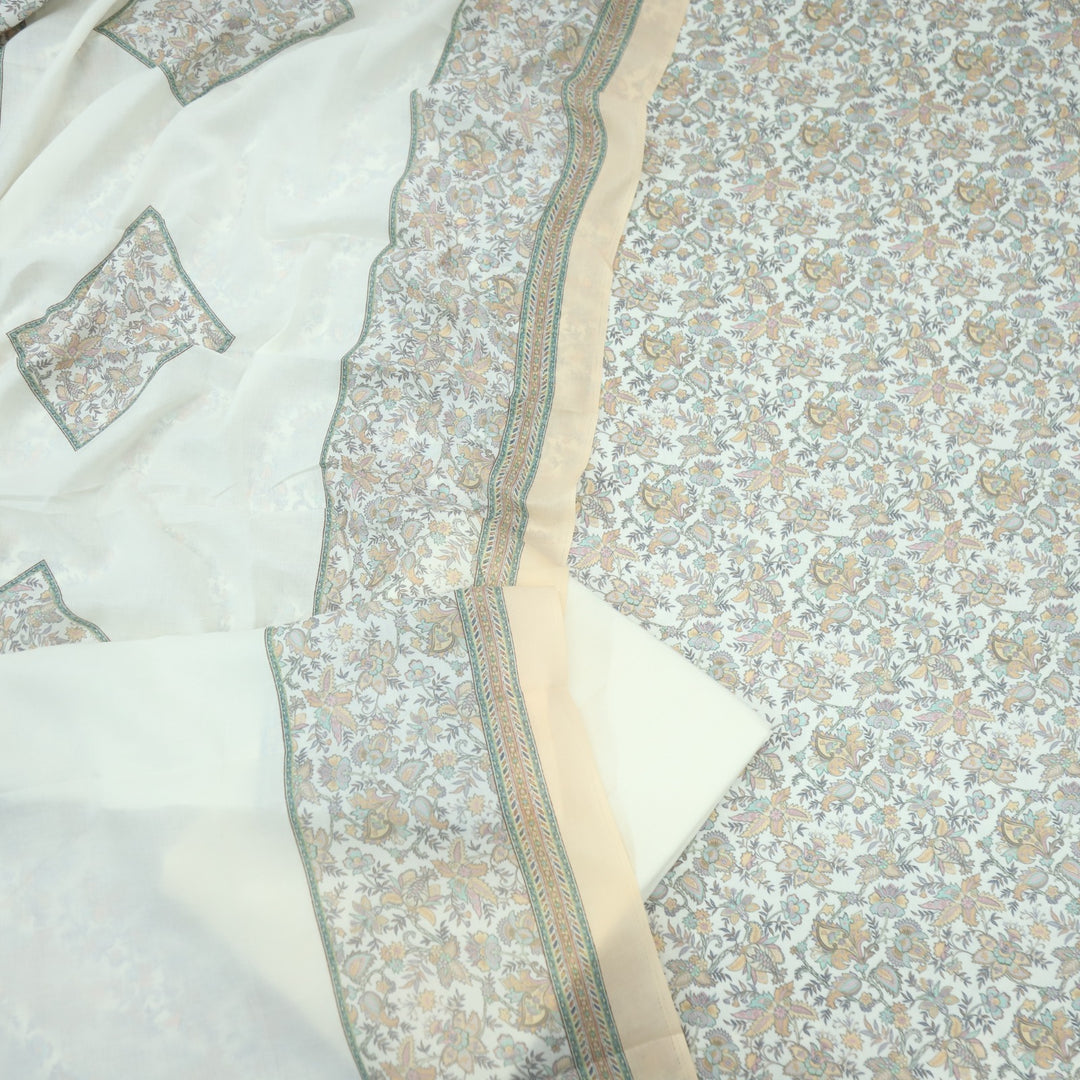 Sharbati Cream White Floral Print Semi Pashmina Suit Set D-5