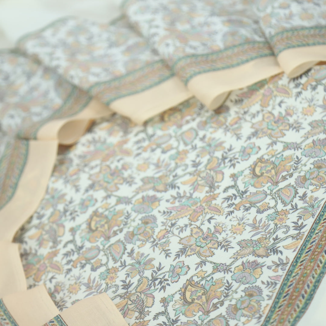 Sharbati Cream White Floral Print Semi Pashmina Suit Set D-5