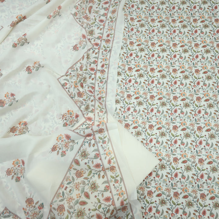 Sharbati Cream White Floral Print Semi Pashmina Suit Set D-3