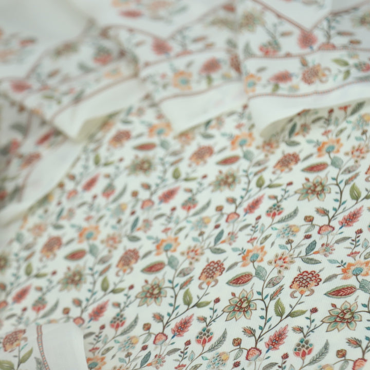 Sharbati Cream White Floral Print Semi Pashmina Suit Set D-3
