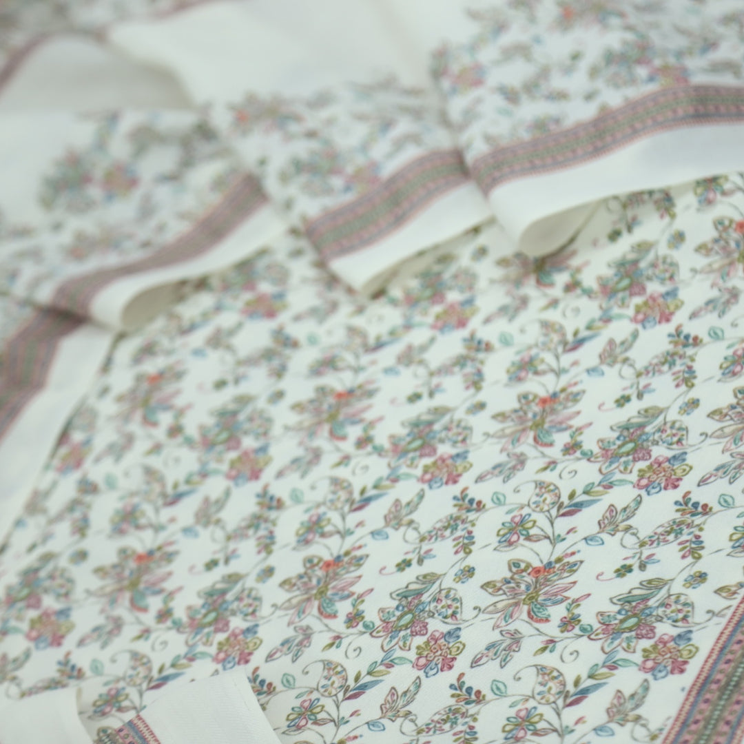 Sharbati Cream White Floral Print Semi Pashmina Suit Set D-6