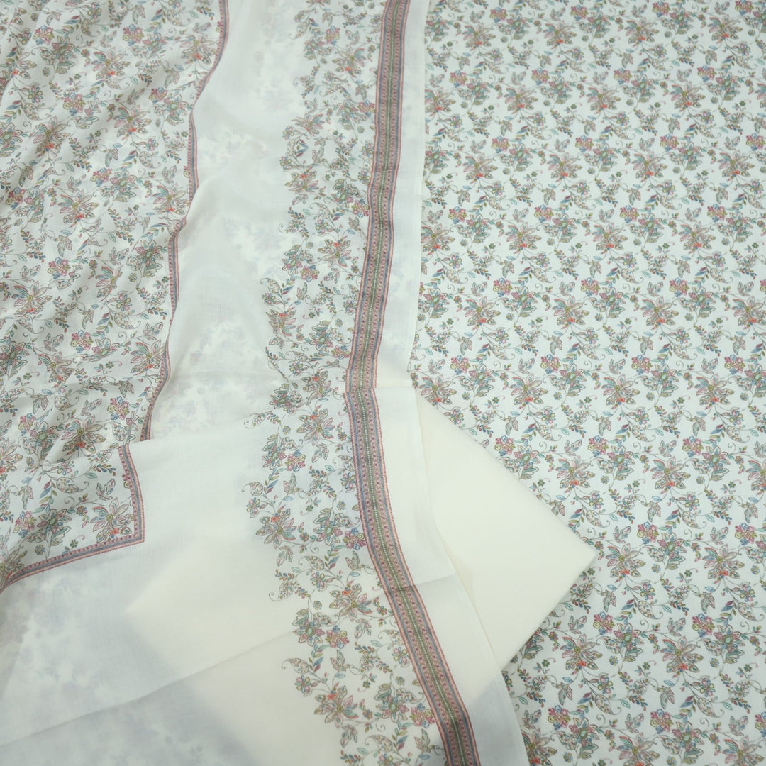 Sharbati Cream White Floral Print Semi Pashmina Suit Set D-6