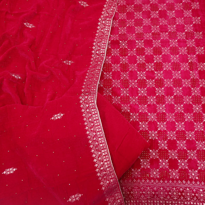 Jheel Rani Pink Swarovski Work with Zari Waved Velvet Suit Set