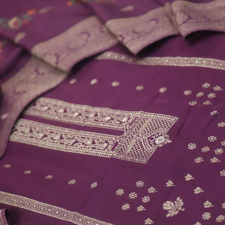Garj Plum Purple Semi Pashmina Top with Semi Pashmina Dupatta