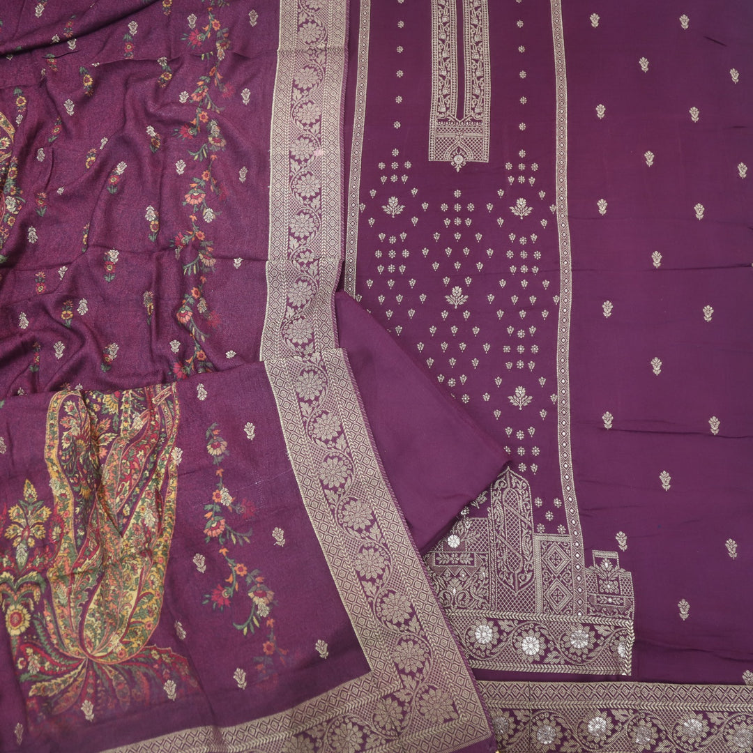 Garj Plum Purple Semi Pashmina Top with Semi Pashmina Dupatta