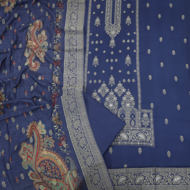 Garj Space Blue Semi Pashmina Top with Semi Pashmina Dupatta