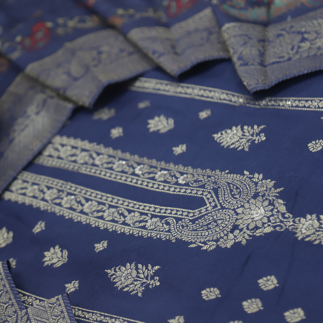 Garj Space Blue Semi Pashmina Top with Semi Pashmina Dupatta