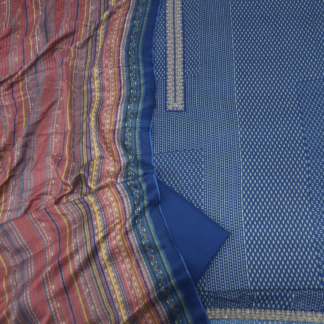 Ghayrat Berry Blue Printed Semi Pashmina Suit Set