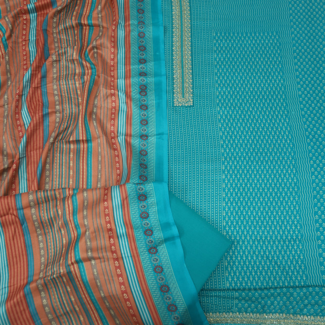 Ghayrat Cerulean Blue Printed Semi Pashmina Suit Set