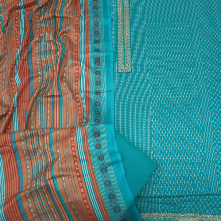 Ghayrat Cerulean Blue Printed Semi Pashmina Suit Set