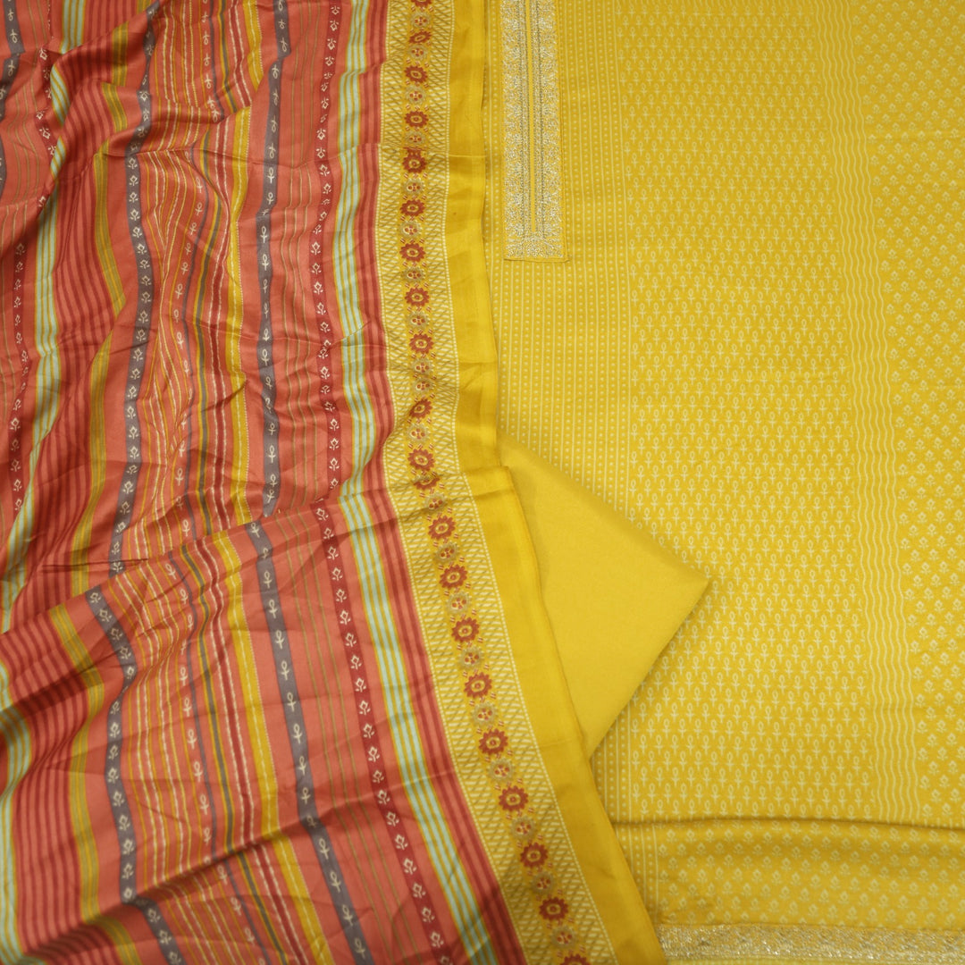 Ghayrat Gold Yellow Printed Semi Pashmina Suit Set