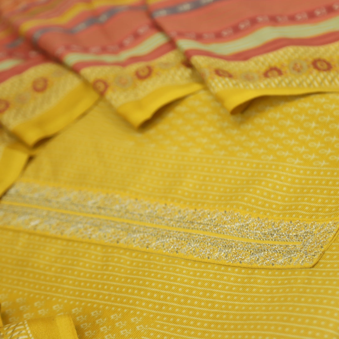 Ghayrat Gold Yellow Printed Semi Pashmina Suit Set