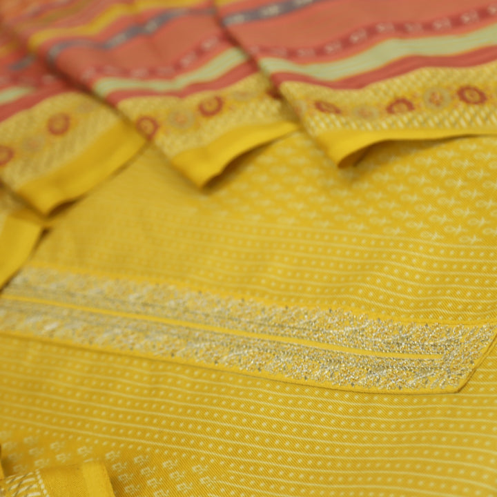 Ghayrat Gold Yellow Printed Semi Pashmina Suit Set