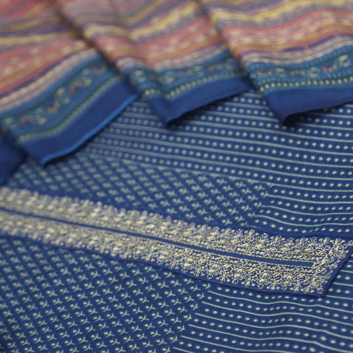 Ghayrat Berry Blue Printed Semi Pashmina Suit Set