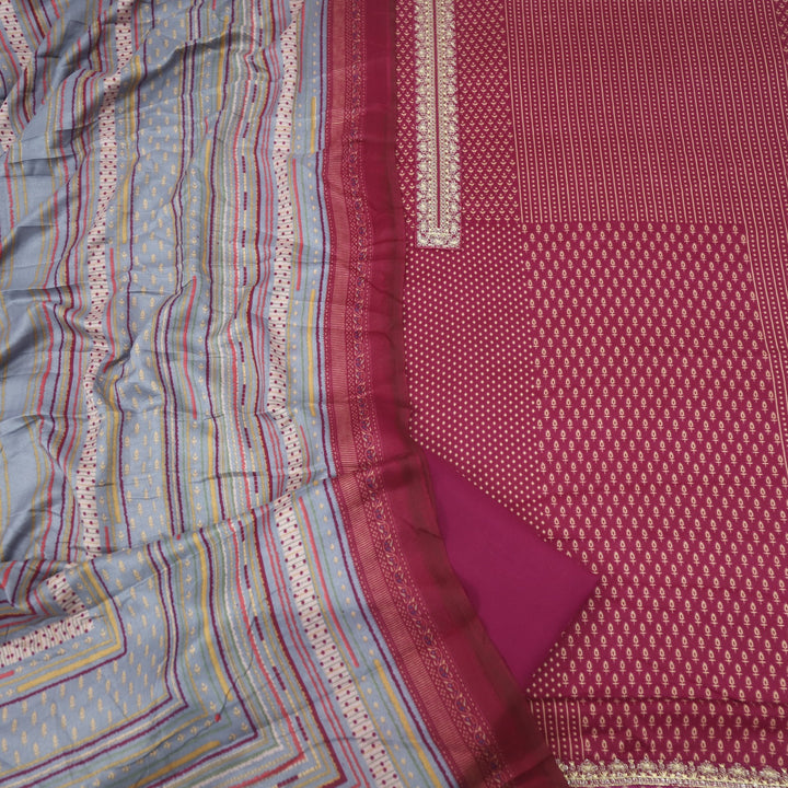 Ghayrat Mulberry Purple Printed Semi Pashmina Suit Set