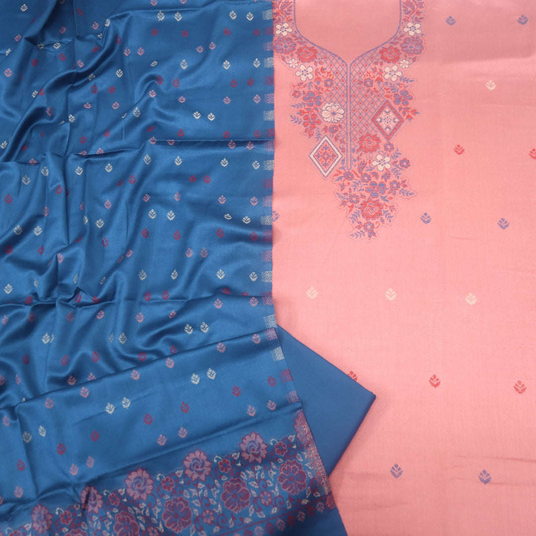 Taqdeer Soft Pink Thread Weaved Neck Semi Pashmina Suit Set
