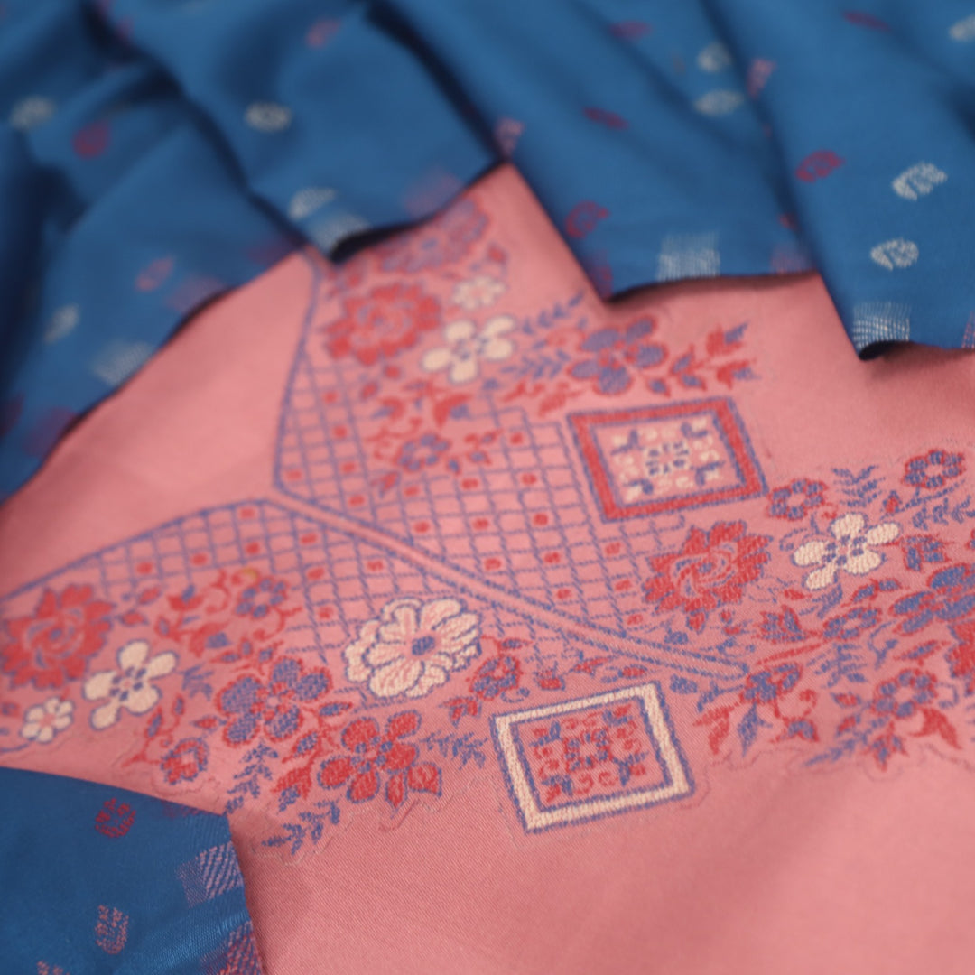 Taqdeer Soft Pink Thread Weaved Neck Semi Pashmina Suit Set