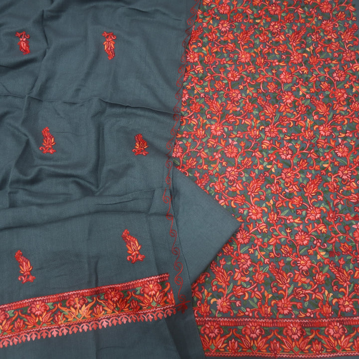 Izhaar Cloud Grey Embroidered Semi Pashmina Suit Set