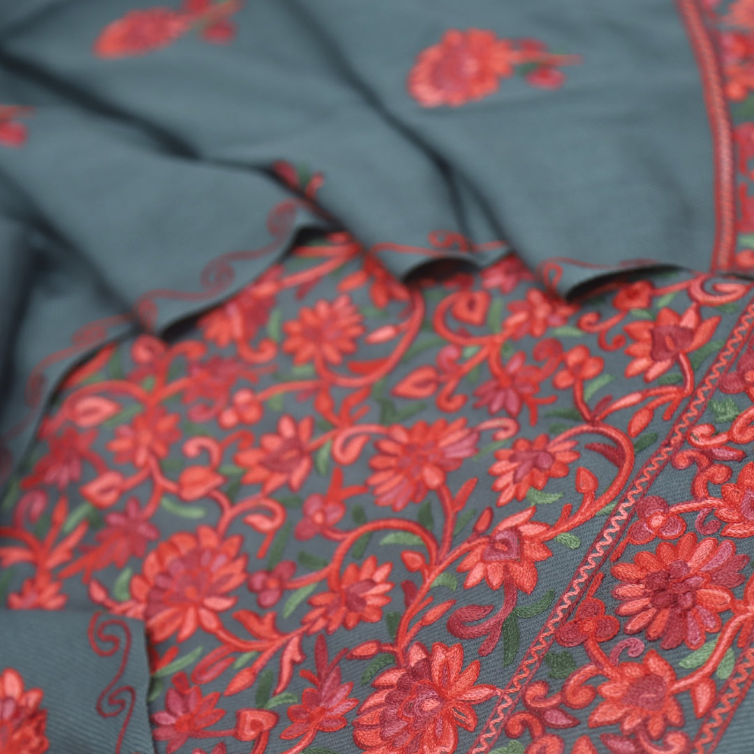 Faqat Cloud Grey Embroidered Semi Pashmina Suit Set