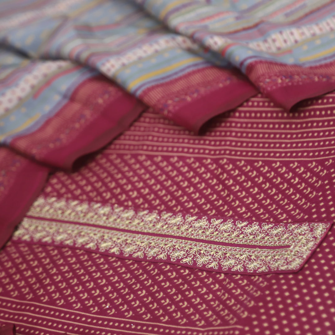 Ghayrat Mulberry Purple Printed Semi Pashmina Suit Set