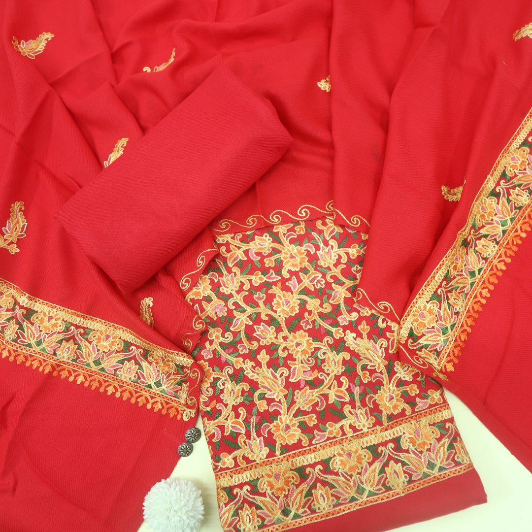 Izhaar Bright Pink Embroidered Semi Pashmina Suit Set