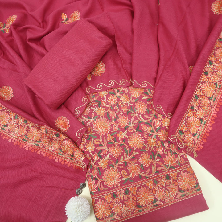 Faqat Charming Pink Embroidered Semi Pashmina Suit Set