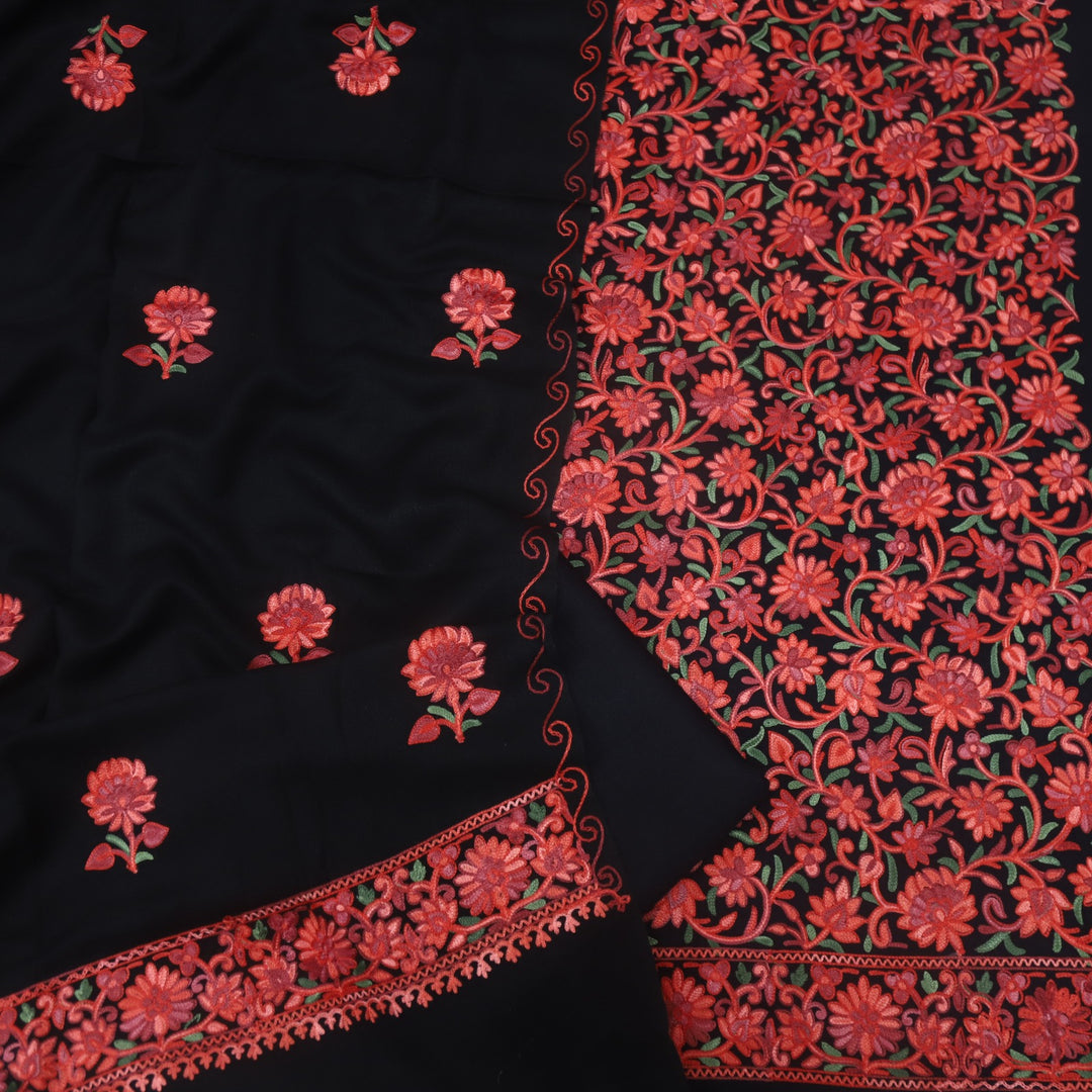 Faqat Ebony Black Embroidered Semi Pashmina Suit Set