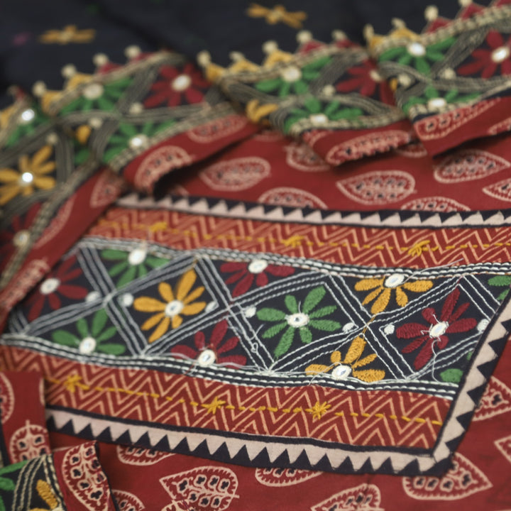 Khairiyat Garnet Red Kutch Cotton Top with Printed Dupatta