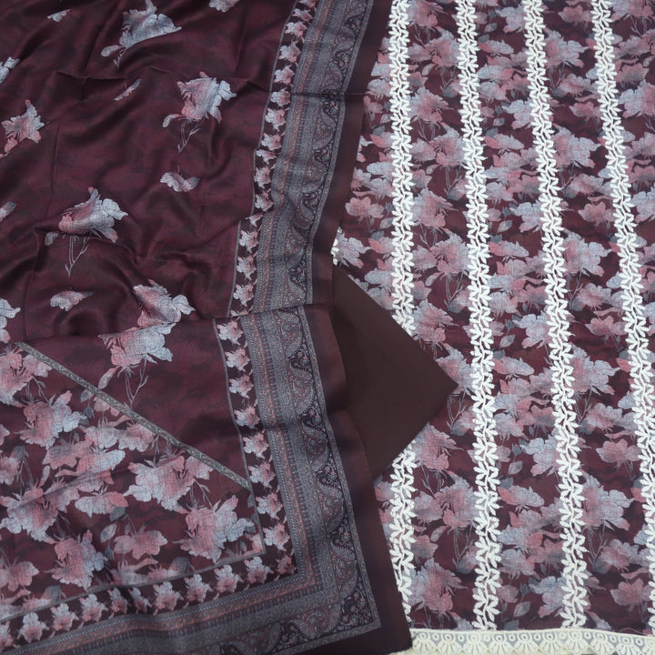 Aarazoo Wine Purple Thread Weaved Printed Semi Pashmina Set