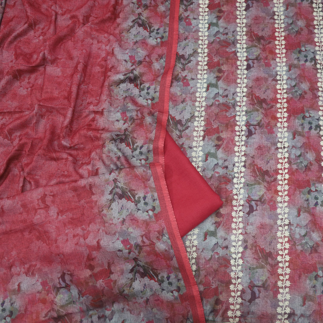 Shokhiyan Rose Pink Thread Weaved Printed Semi Pashmina Set
