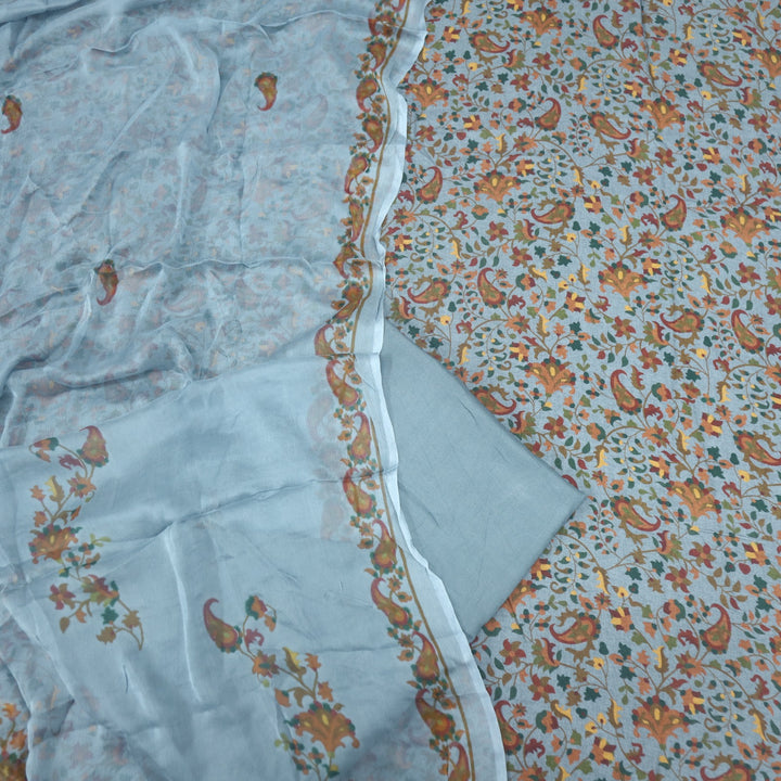 Mizaaz Maximum Blue Floral Printed Semi Pashmina Suit Set