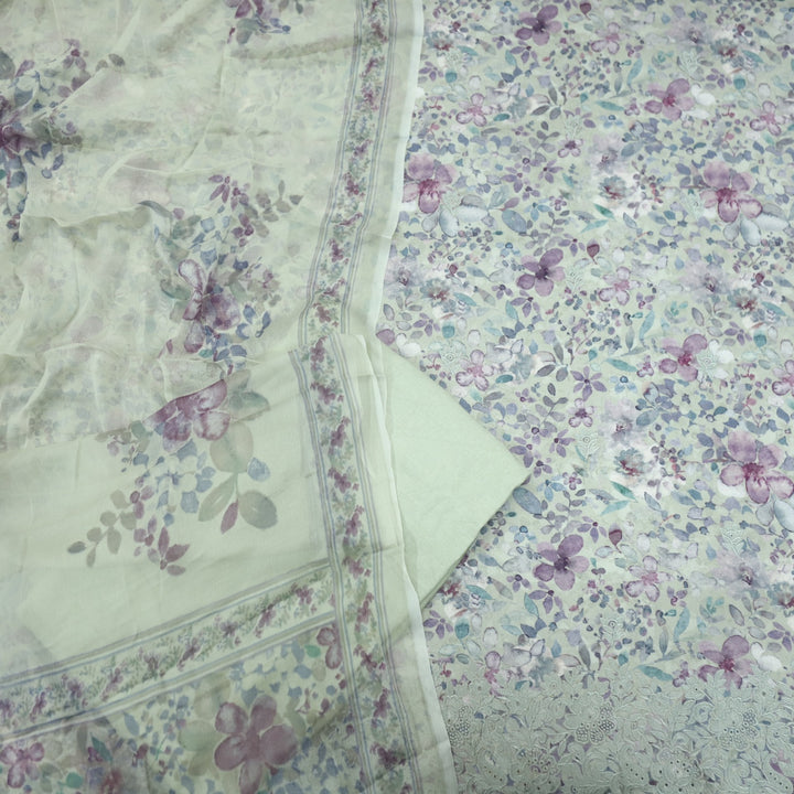 Mizaaz Olive Green Floral Printed Semi Pashmina Suit Set