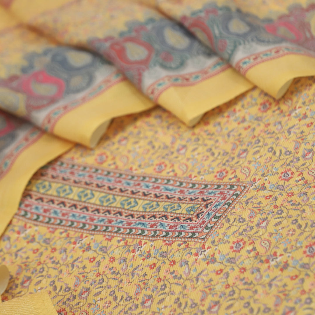 Tawana Dijon Yellow Floral Kanni Printed Semi Pashmina Suit Set D-5