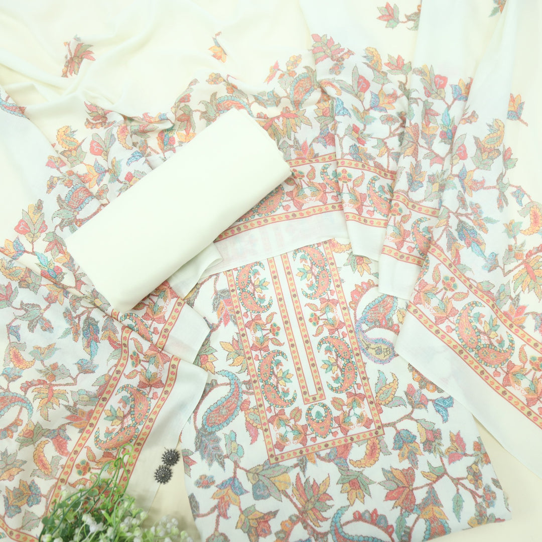 Jhilmil Buttermilk Cream Digital Printed Semi Pashmina Suit Set