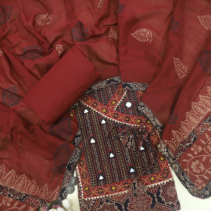 Khairiyat Shadow Black Kutch Angrakha Style Cotton Suit Set