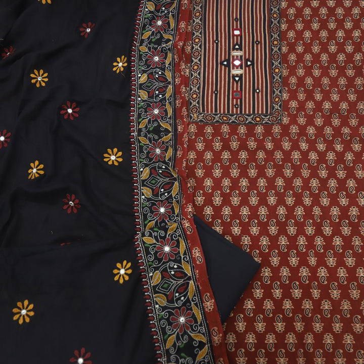 Khairiyat Blood Red Kutch Work Cotton Suit Set